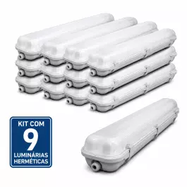 KIT9 LUMINARIA HERMÉTICA BLINDADA IP65 P/2 LÂMPADA T5 E T8