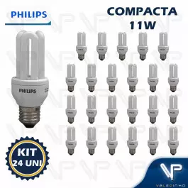 LÂMPADA COMPACTA 3U MINI PHILIPS 11W 127V 2700K(BRANCO QUENTE)E27 GENIE KIT24 