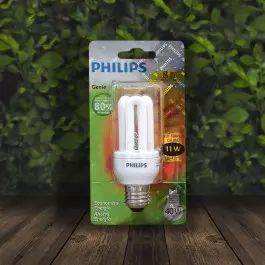 KIT5 LÂMPADA COMPACTA 3U MINI PHILIPS 11W 127V 2700K(BRANCO QUENTE)E27 GENIE 