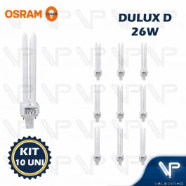 LÂMPADA COMPACTA OSRAM DULUX D 2PINOS 26W 2700K(BRANCO QUENTE)G24D-3 KIT10