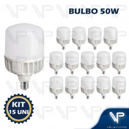 LÂMPADA LED BULBO 50W 3000K(BRANCO QUENTE)E27 BIVOLT ALTA POTENCIA KIT15