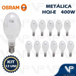 LÂMPADA VAPOR METALICO OVOIDE OSRAM 400W 5200K(BRANCO LUZ DO DIA)E40 HQI-E KIT12