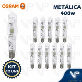 LÂMPADA VAPOR METÁLICO TUBULAR OSRAM HQI-T 400W 5500K(BRANCO LUZ DO DIA)E40  KIT12