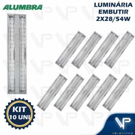 LUMINÁRIA DE EMBUTIR 120X30CM C/ALETA DE ALUMINIO PARA LÂMPADA T5 2x18W 28W 54W KIT10