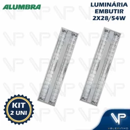 LUMINÁRIA DE EMBUTIR 120X30CM C/ALETA DE ALUMINIO PARA LÂMPADA T5 2x18W 28W 54W KIT2