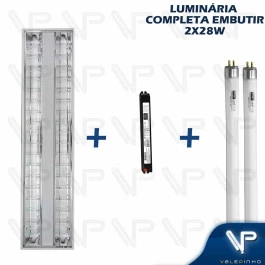 LUMINÁRIA EMBUTIR 120X30CM C/ALETA LÂMPADA E REATOR T5 2x28W 4000K(BRANCO NEUTRO) 