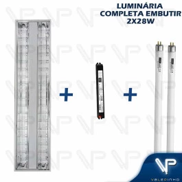 LUMINÁRIA EMBUTIR 120X30CM C/ALETA LÂMPADA E REATOR T5 2x28W 6500K(BRANCO FRIO) 