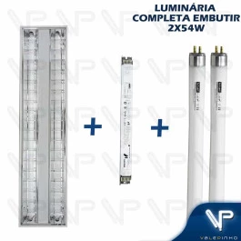 LUMINÁRIA EMBUTIR 120X30CM C/ALETA LÂMPADA E REATOR T5 2x54W 4000K(BRANCO NEUTRO) 