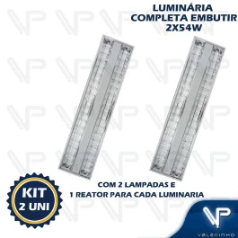 LUMINÁRIA EMBUTIR 120X30CM C/ALETA LÂMPADA E REATOR T5 2x54W 4000K(BRANCO NEUTRO) KIT2