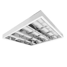 LUMINÁRIA CALHA COMERCIAL SOBREPOR 62X62CM ALETADA COM LÂMPADA T8 34W(BRANCO QUENTE)BIVOLT