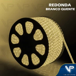 MANGUEIRA LED REDONDA 2 FIOS BRANCO QUENTE 220V 100 METROS