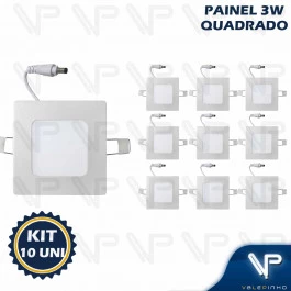 PAINEL PLAFON LED 3W EMBUTIR QUADRADO 3000K(BRANCO QUENTE)BIVOLT KIT10