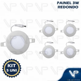 PAINEL PLAFON LED   3W EMBUTIR REDONDO 3000K(BRANCO QUENTE)BIVOLT KIT5