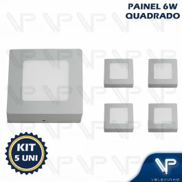 PAINEL PLAFON LED   6W SOBREPOR QUADRADO 3000K(BRANCO QUENTE)BIVOLT KIT5