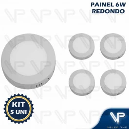 PAINEL PLAFON LED   6W SOBREPOR REDONDO 6500K(BRANCO FRIO)BIVOLT KIT5
