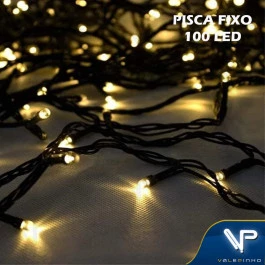 PISCA 100 LÂMPADAS LED 3000K(BRANCO QUENTE)FIXO 220V FIO VERDE 10M