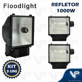 PROJETOR EM ALUMINIO COM ALOJAMENTO PARA LAMPADA METALICA 1000W E40 KIT3