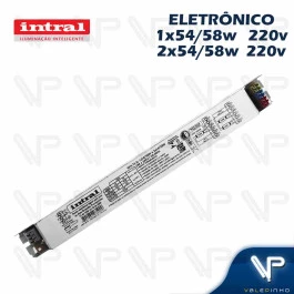 REATOR ELETRÔNICO INTRAL P/LÂMPADA FLUORESCENTE 2X54W 58W 220V REH