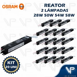 REATOR ELETRÔNICO OSRAM  P/LÂMPADA FLUORESCENTE 2x28W 50W 54W 58W MULTITENSÃO KIT20