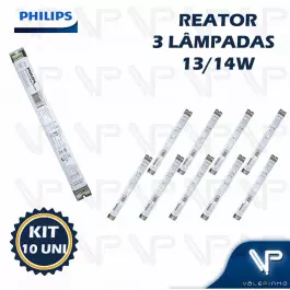 REATOR ELETRÔNICO PHILIPS DIMERIZÁVEL P/LÂMPADA FLUORESCENTE 3X13W 14W x 220V KIT10