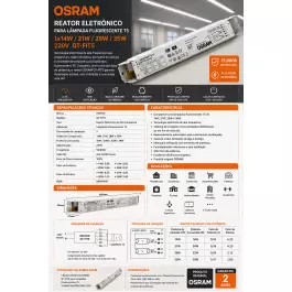 REATOR ELETRÔNICO OSRAM P/LÂMPADA FLUORESCENTE 1x14W 21W 28W 35Wx220V QT-FIT5
