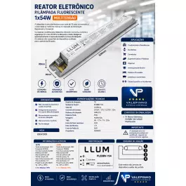 REATOR ELETRÔNICO P/LÂMPADA FLUORESCENTE 1x54W MULTITENSÃO