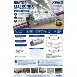 REATOR ELETRÔNICO P/LÂMPADA FLUORESCENTE 2X18W 220V