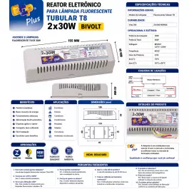REATOR ELETRÔNICO P/LÂMPADA FLUORESCENTE 2X30W BIVOLT