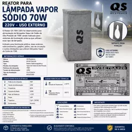 REATOR PARA LÂMPADA VAPOR SÓDIO 70W 220V(USO EXTERNO) 