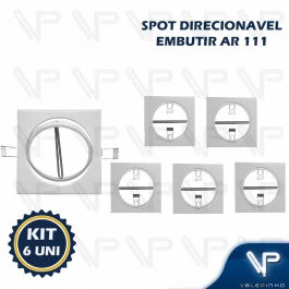SPOT EMBUTIR QUADRADO PARA LAMPADA AR111 GX8,5 DIRECIONAVEL BR KIT6