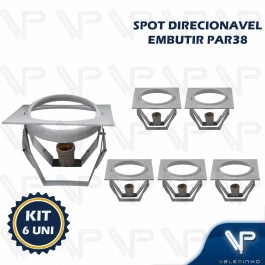 SPOT EMBUTIR QUADRADO PARA LAMPADA PAR38 E27 DIRECIONAVEL BR KIT6