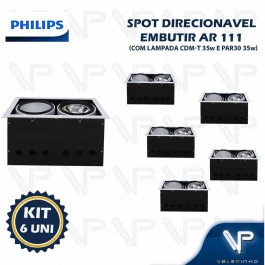 SPOT EMBUTIR RETANGULAR PARA 1 LAMPADA AR111 35W GX8,5 + 1 LAMPADA CDM-T 35W G12 DIRECIONAVEL PT C/ LAMPADA E REATOR KIT6