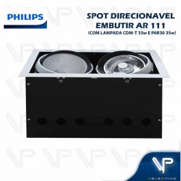 SPOT EMBUTIR RETANGULAR PARA 1 LAMPADA AR111 35W GX8,5 + 1 LAMPADA CDM-T 35W G12 DIRECIONAVEL PT C/ LAMPADA E REATOR 