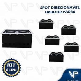 SPOT EMBUTIR RETANGULAR PARA 2 LAMPADAS PAR30 E27 DIRECIONAVEL PT KIT6