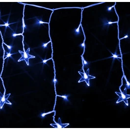 CASCATA 120 LÂMPADAS LED AZUL COM ESTRELA FIXO 220V FIO BRANCO 4M