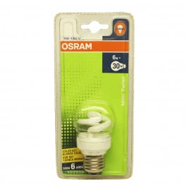 LÂMPADA COMPACTA ESPIRAL MINI OSRAM   6W 127V 2700K(BRANCO QUENTE)E27 DULUXSTAR TWIST