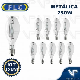 LÂMPADA VAPOR METÁLICO OVOIDE 250W 5200K(BRANCO LUZ DO DIA)E40 HQI-E KIT10