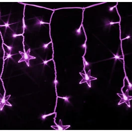 CASCATA 120 LÂMPADAS LED LILÁS COM ESTRELA FIXO 220V FIO BRANCO 4M