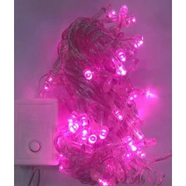 PISCA 100 LÂMPADAS LED ROSA 8 FUNÇÕES 220V FIO TRANSPARENTE 10M