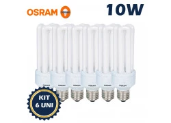 LÂMPADA COMPACTA 3U OSRAM 10W 127V 2700K(BRANCO QUENTE)E27 DULUXSTAR KIT6