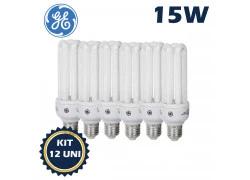 LÂMPADA COMPACTA FLUORESCENTE 3U GE 15W 127V 6500K(BRANCO FRIO)E27 KIT12
