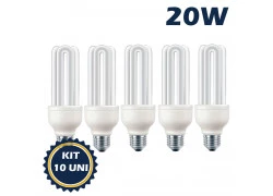 LÂMPADA ELETRÔNICA 3U 20W 220V 6400K(BRANCO FRIO)E27 KIT10